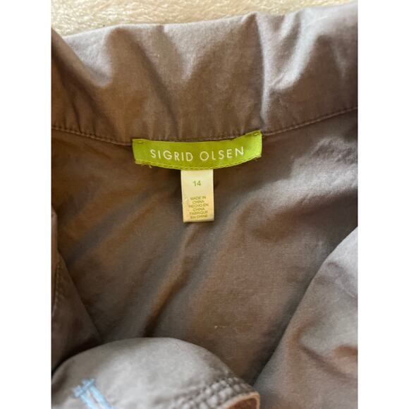 Sigrid Olsen Taupe tan button front blazer jacket pockets lightweight plus 14 - Picture 8 of 8